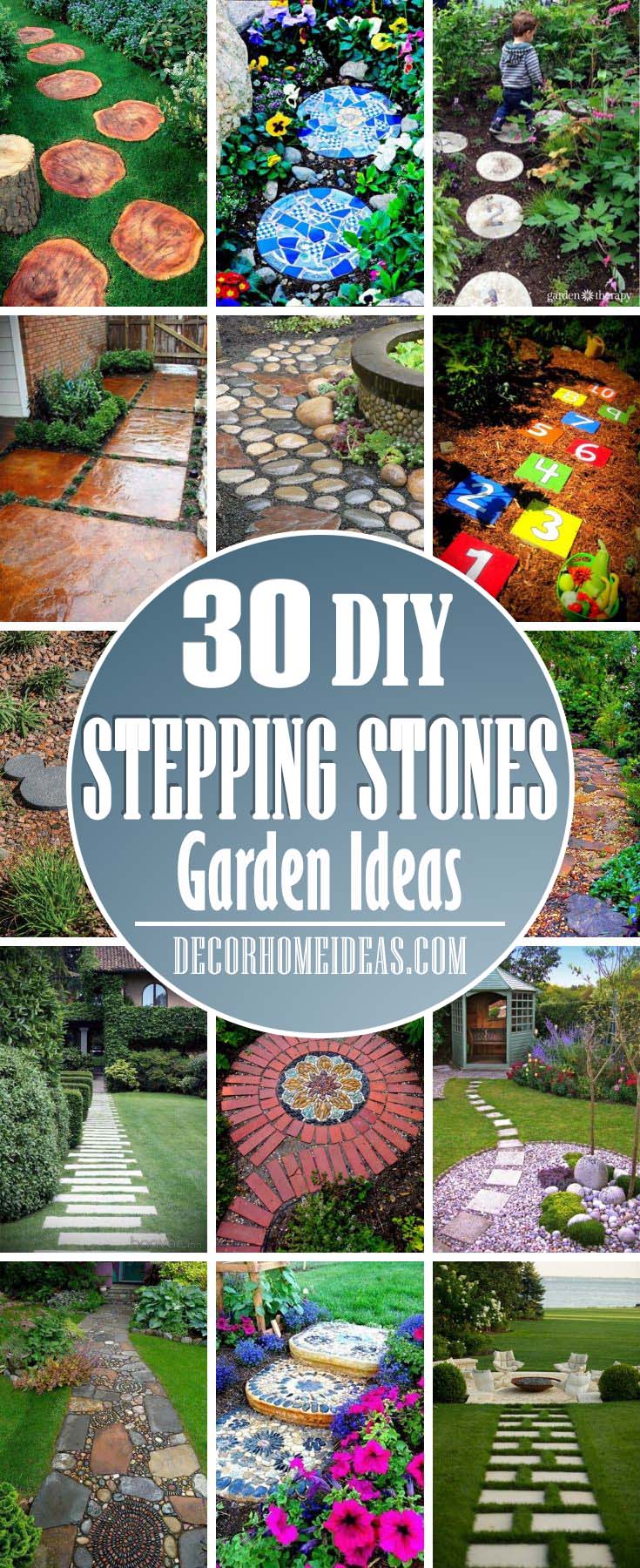 Stepping Stones Garden Ideas. Make a beautiful garden or backyard pathway with rocks and stones. DIY walkway with stepping stones or pebbles. #diy #stones #rocks #walkway #garden #decorhomeideas