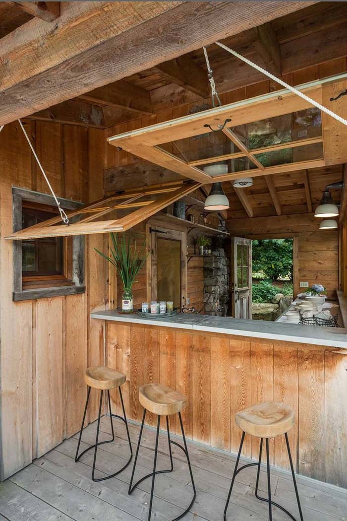 Stylish Outdoor Bar with Retractable Windows #outdoorkitchen #garden #ktichen #decorhomeideas