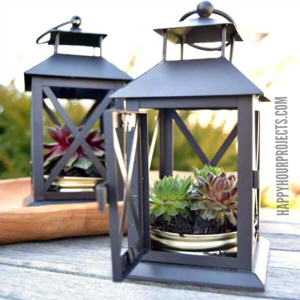 Succulents Planted in Mini Metal Lanterns #porch #summer #decor #decorhomeideas