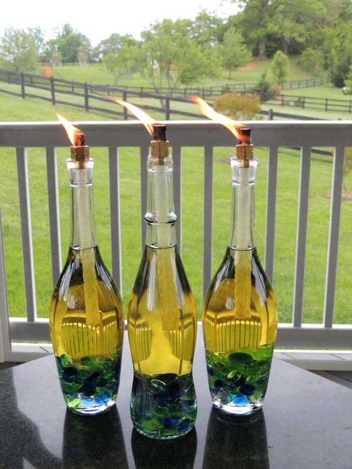 Table Top Bottle Tiki Torches #porch #diy #lights #decorhomeideas