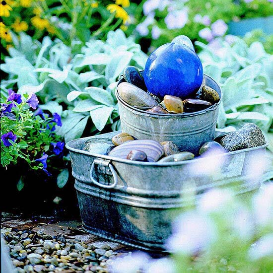 Treasury of Rocks and Bobbles Stacked Pail Fountain #diy #waterfeature #backyard #garden #decorhomeideas