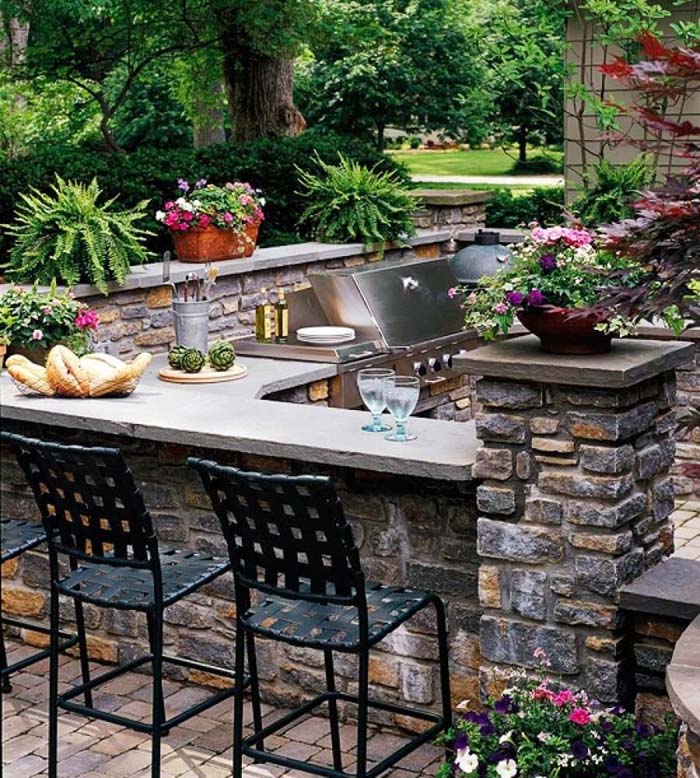 U-shaped Natural Stone Outdoor Bar #outdoorkitchen #garden #ktichen #decorhomeideas