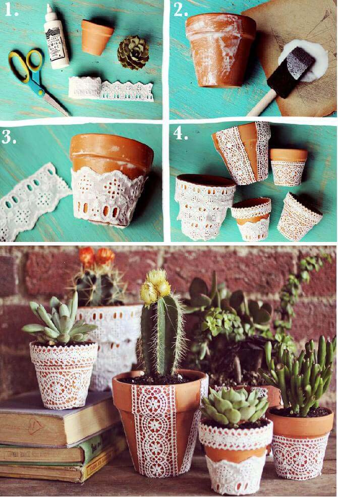 Victorian Inspired Paper Lace Planters #diy #flowerpot #garden #flower #decorhomeideas