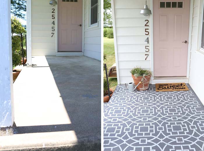 Wow Them with Custom Stenciled Floor Graphics #diy #porch #makeover #decorhomeideas