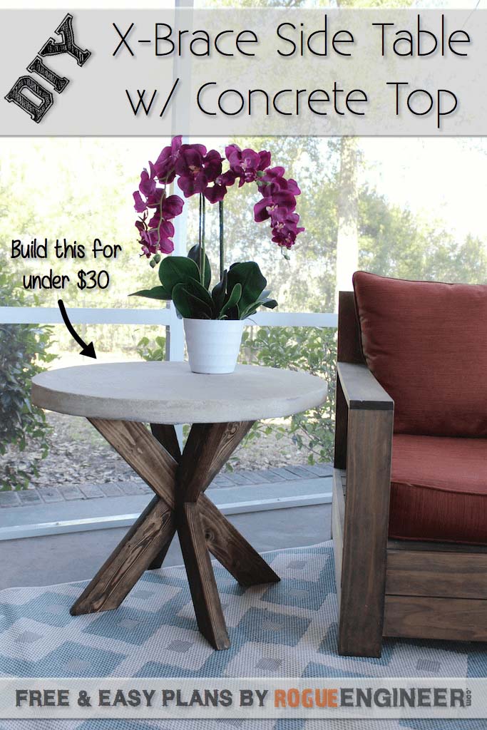 X-Brace Side Table with Concrete Top #diy #concrete #backyard #decorhomeideas