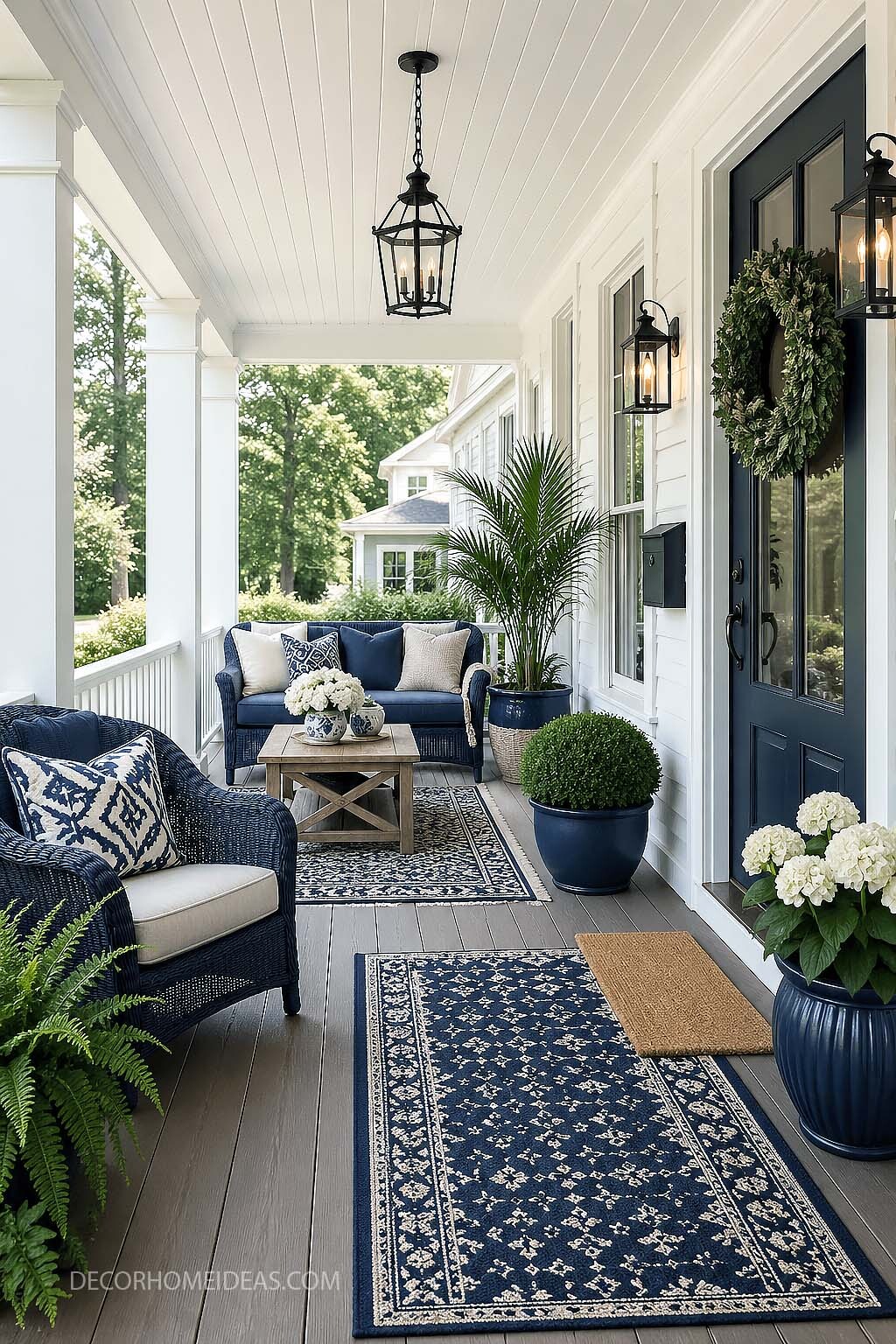 Classic Blue and White Front Porch Decor for a Timeless Look