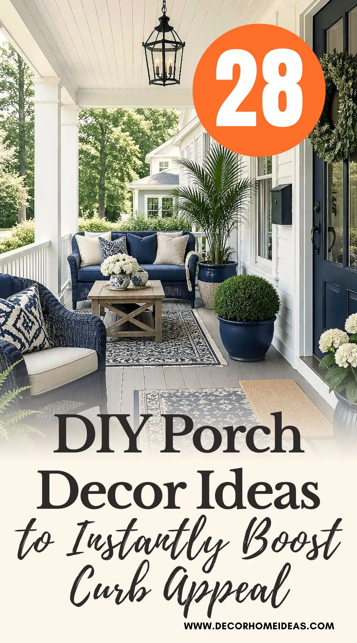 Looking to upgrade your front porch? These 28 DIY porch decor ideas are designed to boost curb appeal fast. Explore creative seasonal decorations, front door styling, and outdoor decor hacks that make your home feel inviting year-round. Ideal for small porches and entryways.