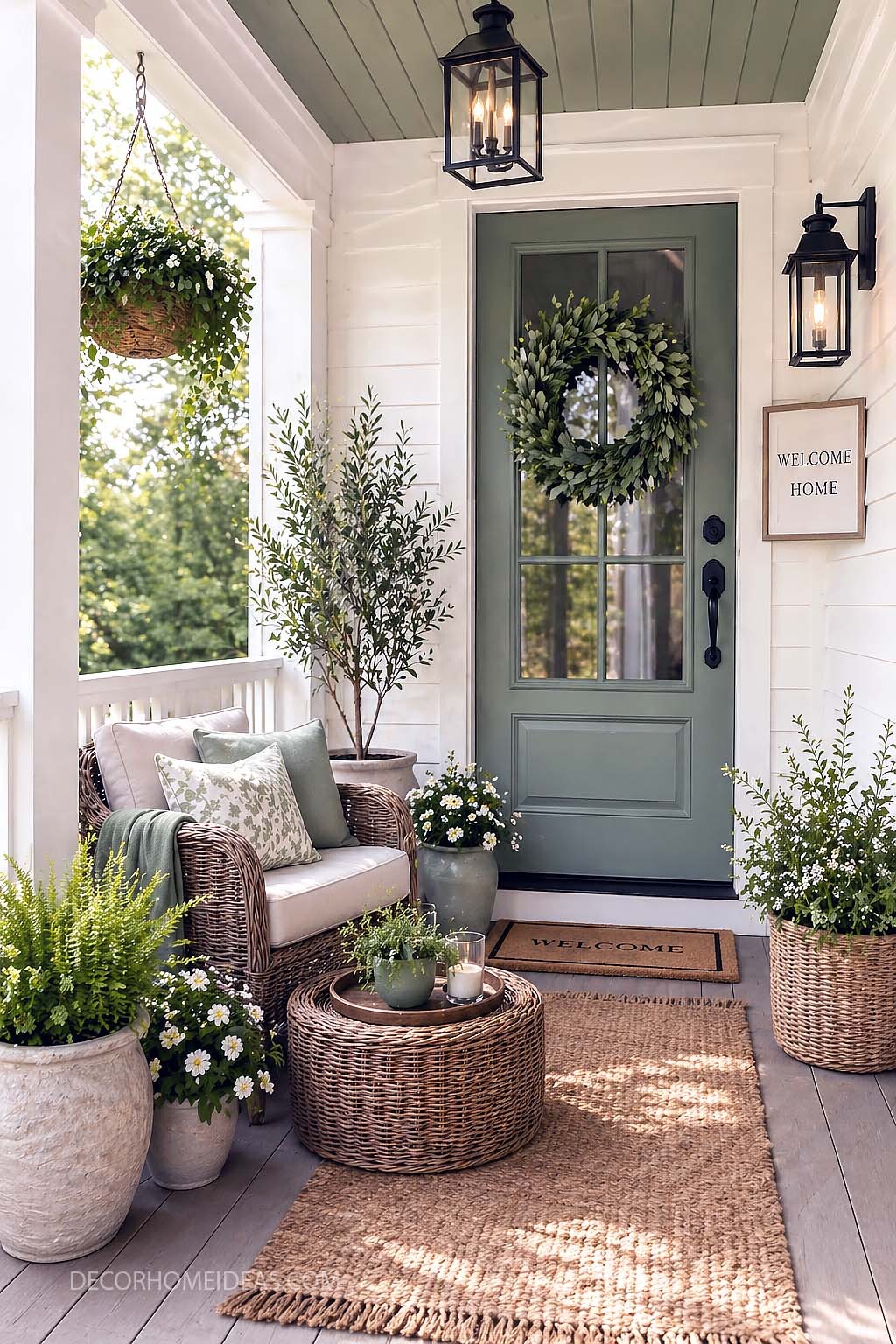 Fresh Green Front Porch Decor Ideas for a Light and Airy Entryway