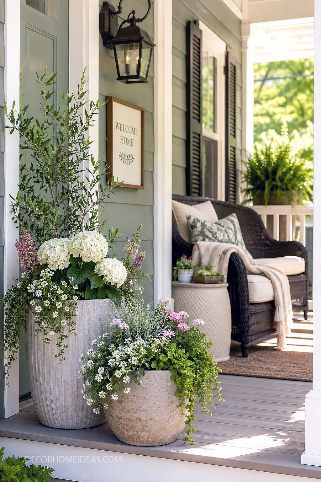 Soft Cottage Porch Planter Ideas for a Cozy Front Entry