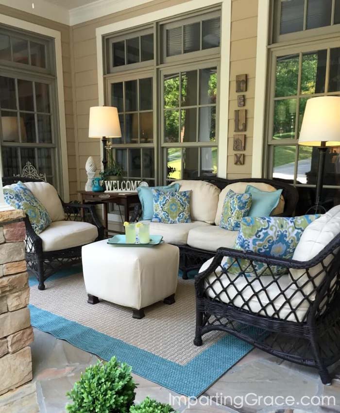 Backyard Sitting Ideas With Turquoise Accent #backyard #sitting #area #decorhomeideas