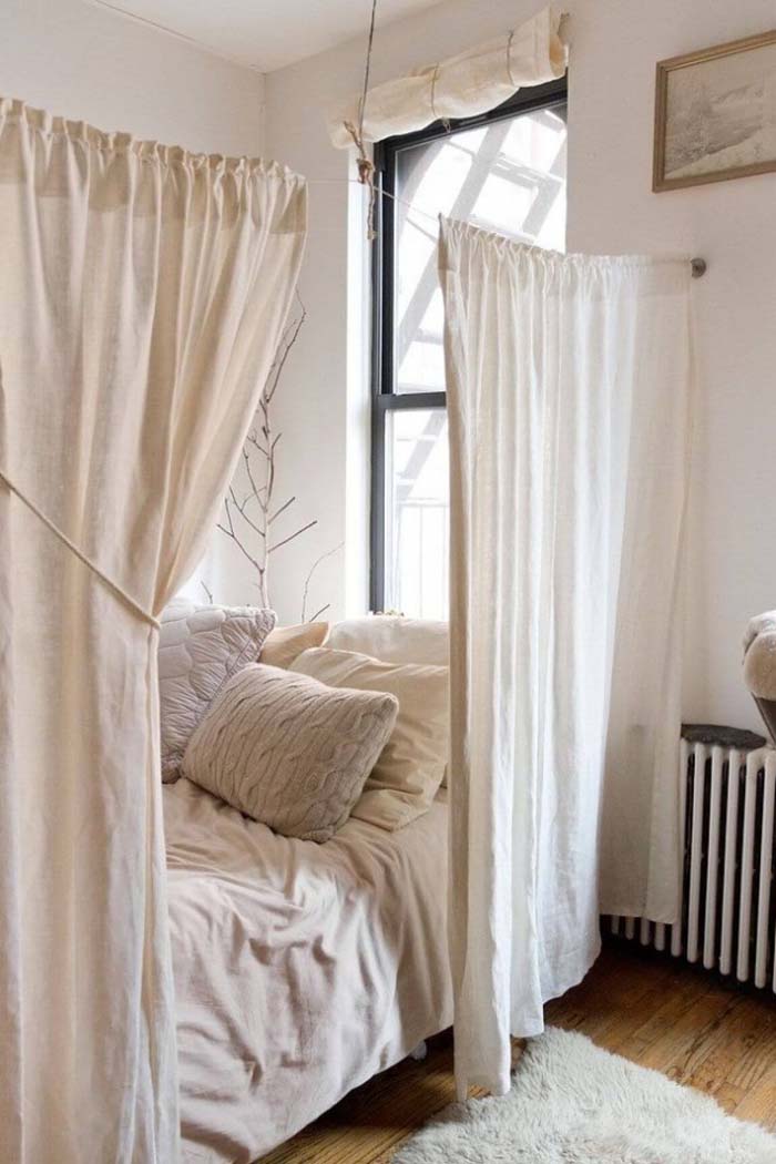 A Bed Enclosed by Curtains #bedroom #small #design #decorhomeideas