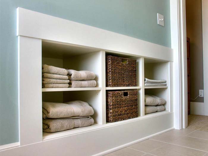 Built Ins And Baskets For Bathroom Storage #storage #builtin #decor #decorhomeideas