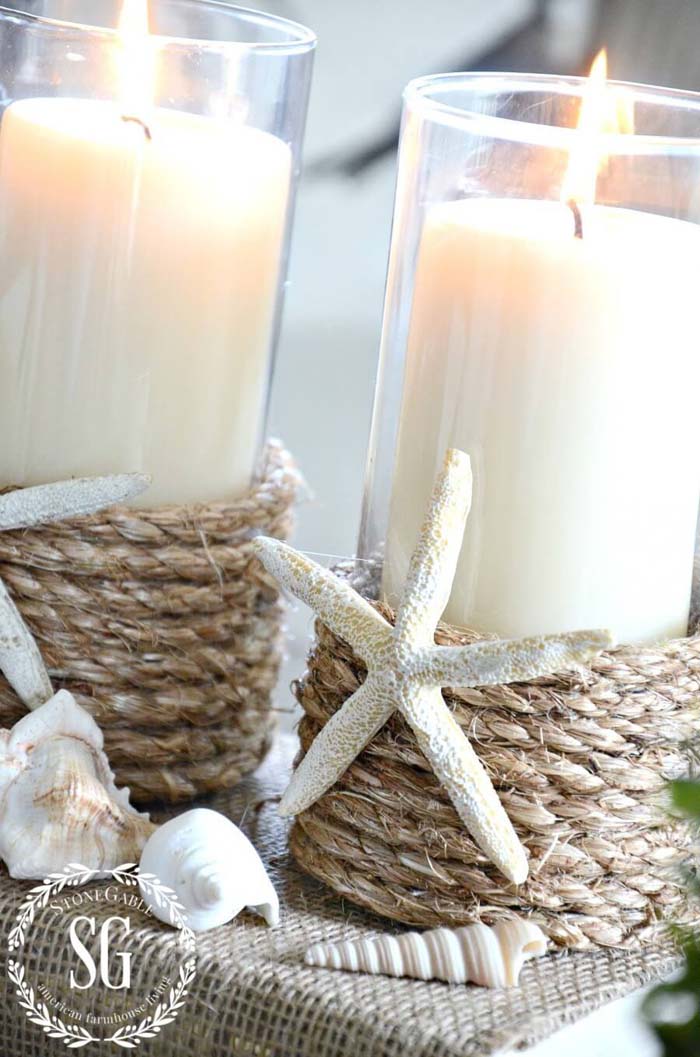 Burlap Rope Candle Holders with Starfish Details #beach #coastal #decoration #decorhomeideas