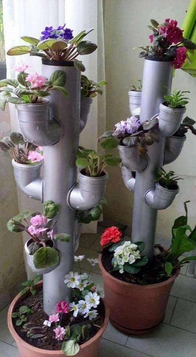 Cactus Tower from Pipes #diy #flowertower #garden #decorhomeideas