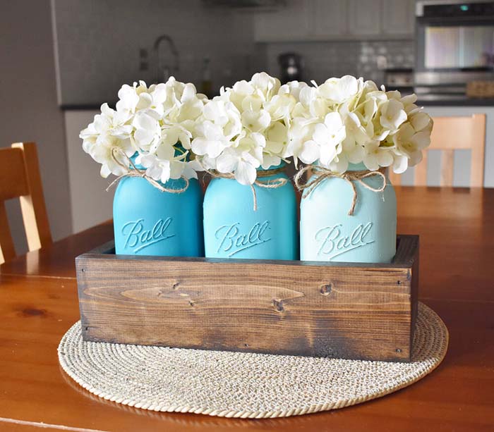 Coastal Farmhouse Mason Jar Centerpiece #coastal #beach #decor #decorhomeideas