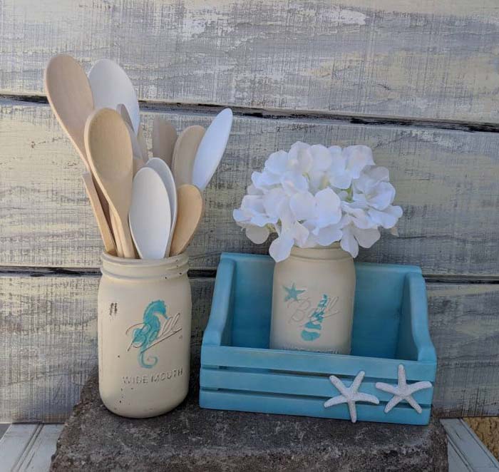 Coastal Farmhouse Mason Jar Set #coastal #beach #decor #decorhomeideas