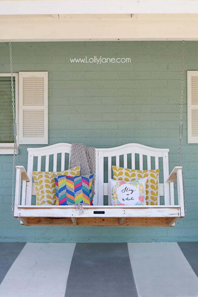 Colorful Baby Crib Into a Porch Swing #diy #paint #garden #decorations #decorhomeideas