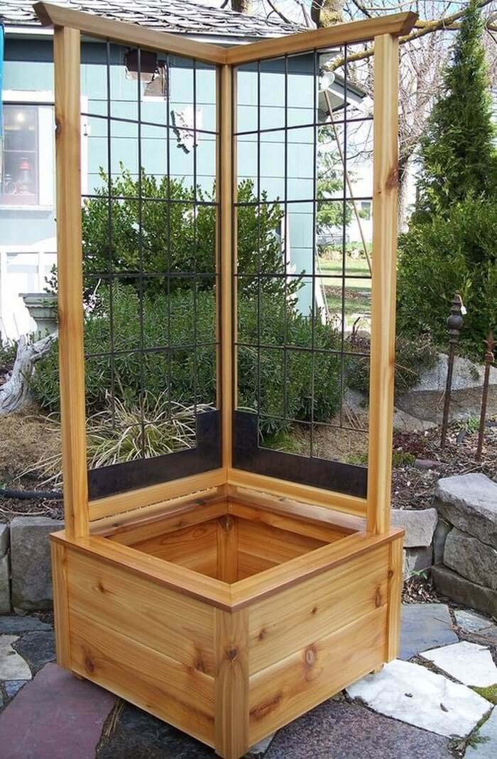 Corner Planter Box with Climbing Trellis #diy #planter #garden #decorhomeideas