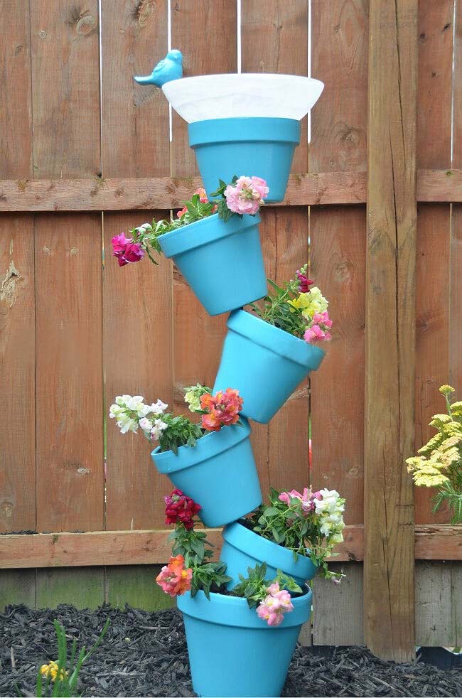 DIY Garden Planter and Birds Bath #diy #flowertower #garden #decorhomeideas