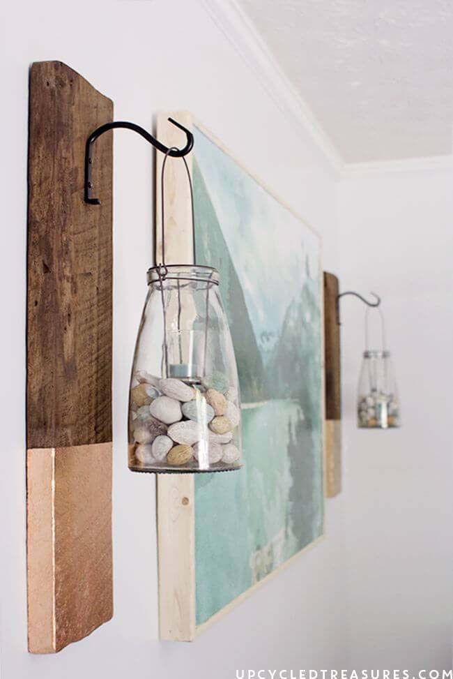 DIY Modern Rustic Wall Hanging #diy #masonjar #lights #decorhomeideas