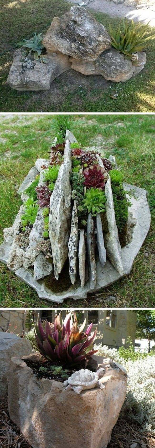 DIY Stone Garden Container #garden #container #planter #decorhomeideas