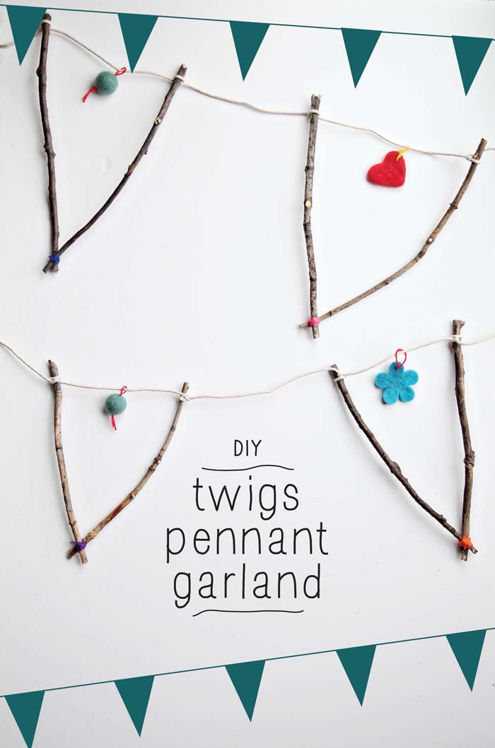 DIY Twig Pennant Garland For Fall #diy #decor #sticks #twigs #decorhomeideas