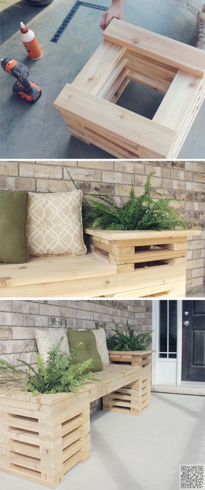 DIY Wood Bench with Planters #diy #planter #garden #decorhomeideas