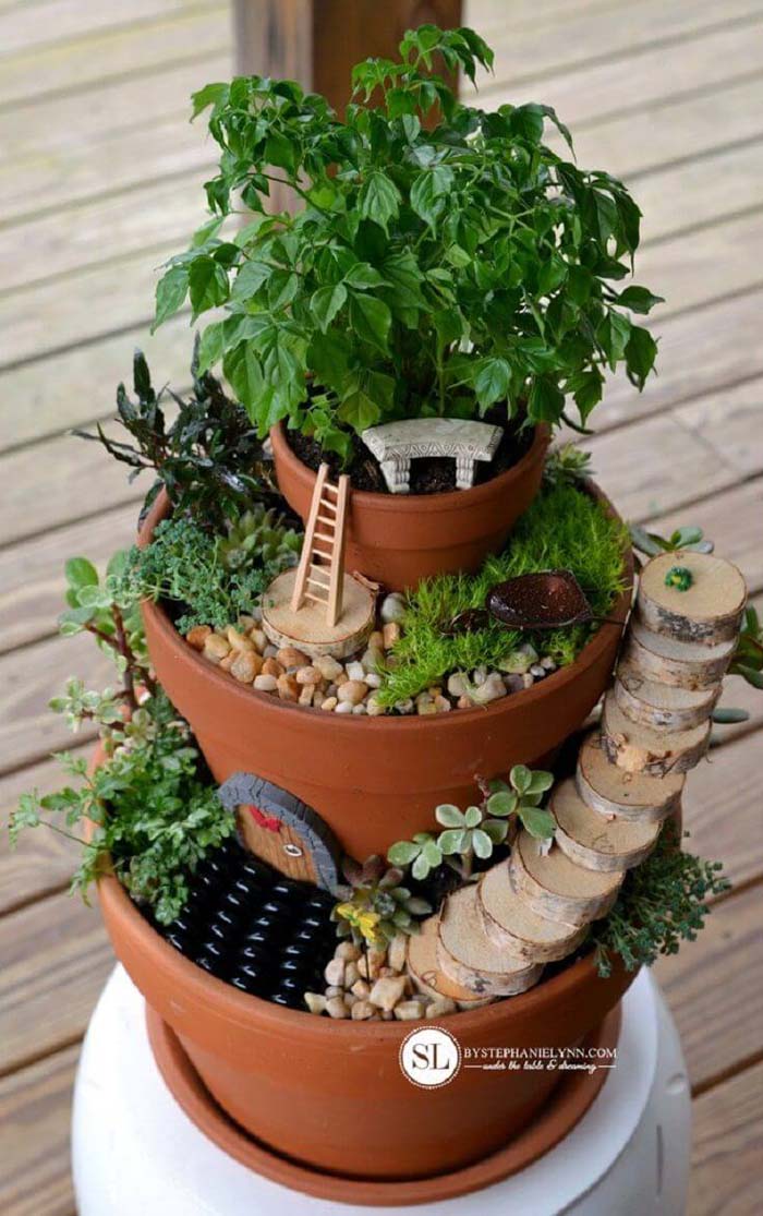 Fairy Garden Flower Tower #diy #flowertower #garden #decorhomeideas