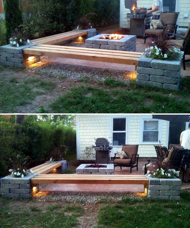 Fire Pit With Wooden Bench #diy #patio #decorations #decorhomeideas