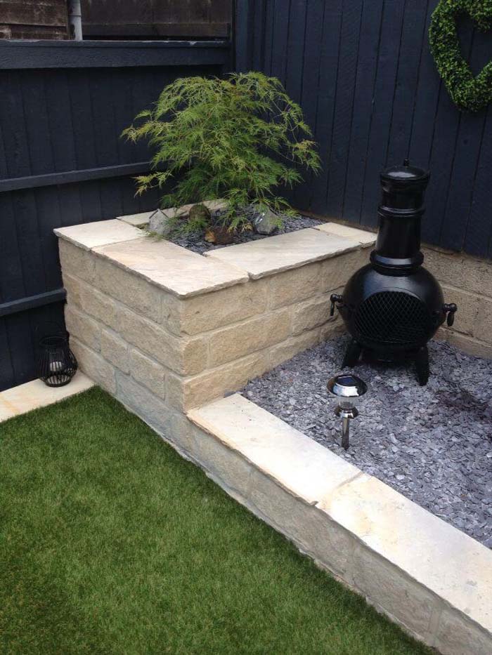 Flower Bed with Built-In Stone Planter 