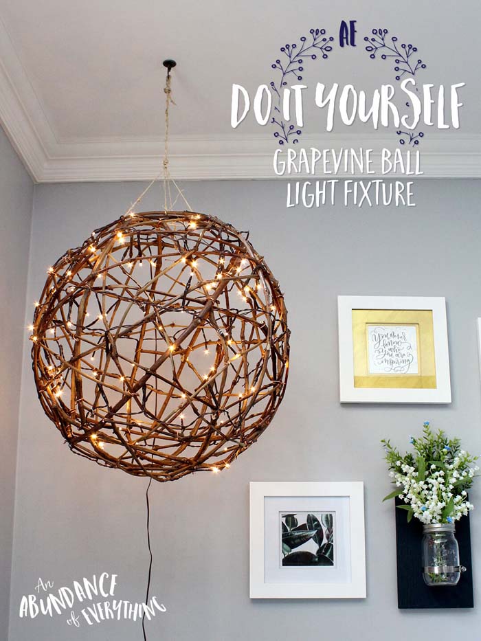 Grapevine Ball Light Fixture #diy #decor #sticks #twigs #decorhomeideas