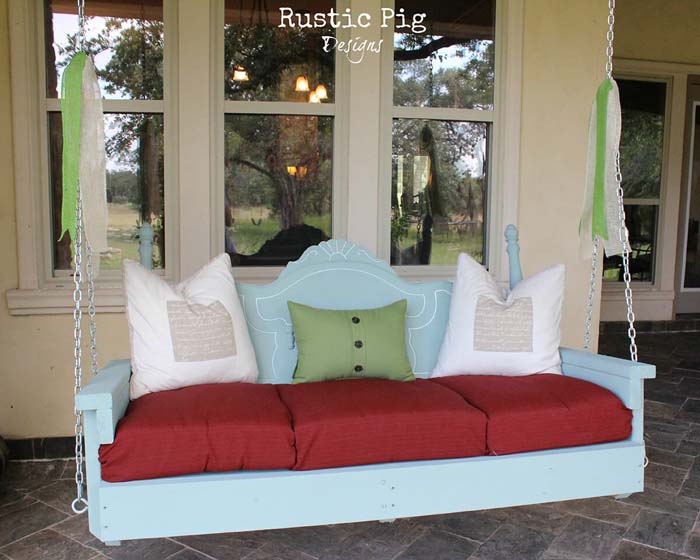 Headboard Back Porch Swing #diy #decor #porch #decorhomeideas