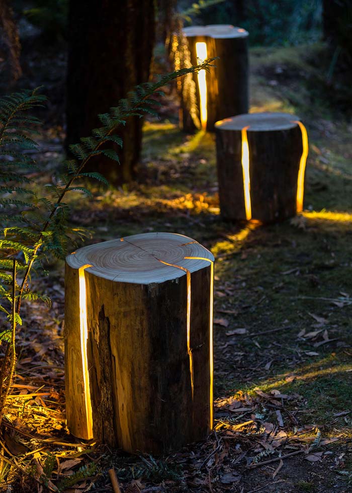 DIY Log Landscape Lights #lighting #landscape #garden #decorhomeideas