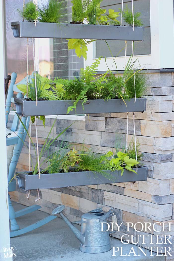 Make Your Own Hanging Gutter Planter #diy #planter #porch #decorhomeideas