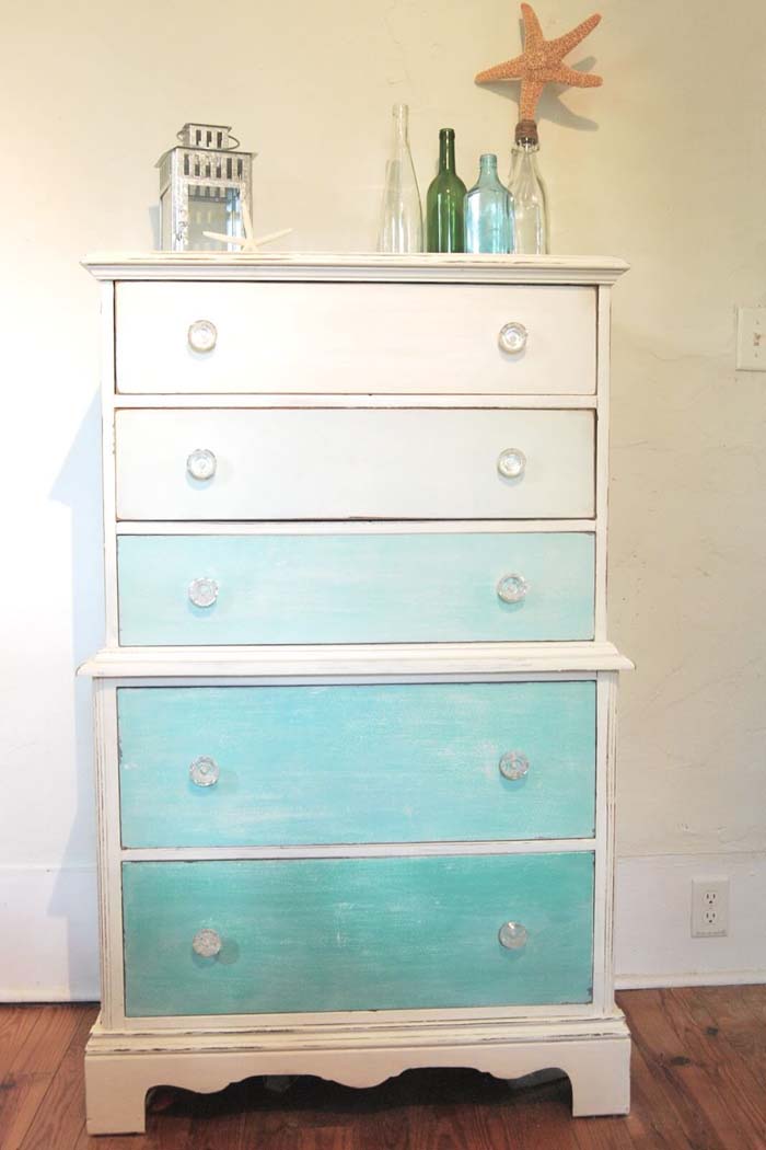 Ombre Dresser Makeover In Beach Theme #beach #coastal #decoration #decorhomeideas