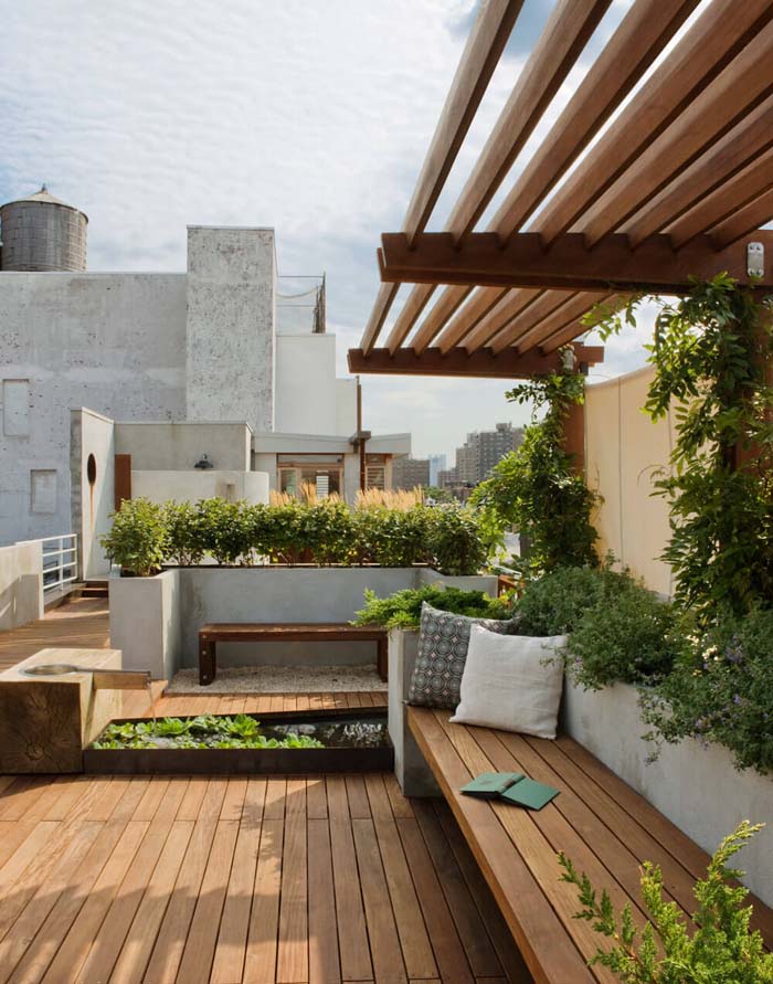 Patio with Built-In Planters and Benches