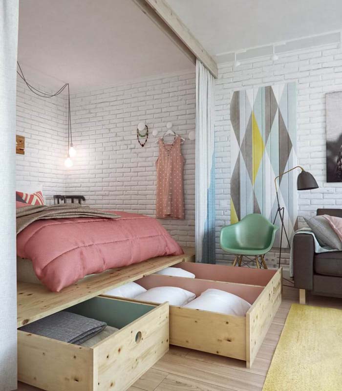 A Raised Floor With Storage Galore #bedroom #small #design #decorhomeideas