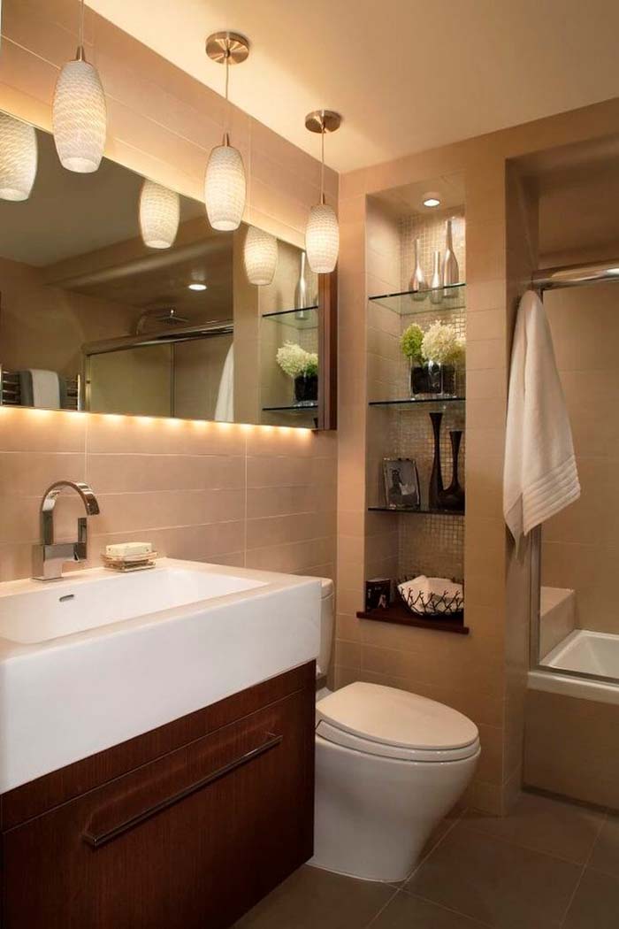 Recessed Bathroom Shelving #storage #builtin #decor #decorhomeideas