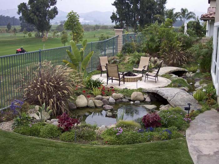 A Relaxing Spot Near a Garden Pond #diy #round #firepit #decorhomeideas