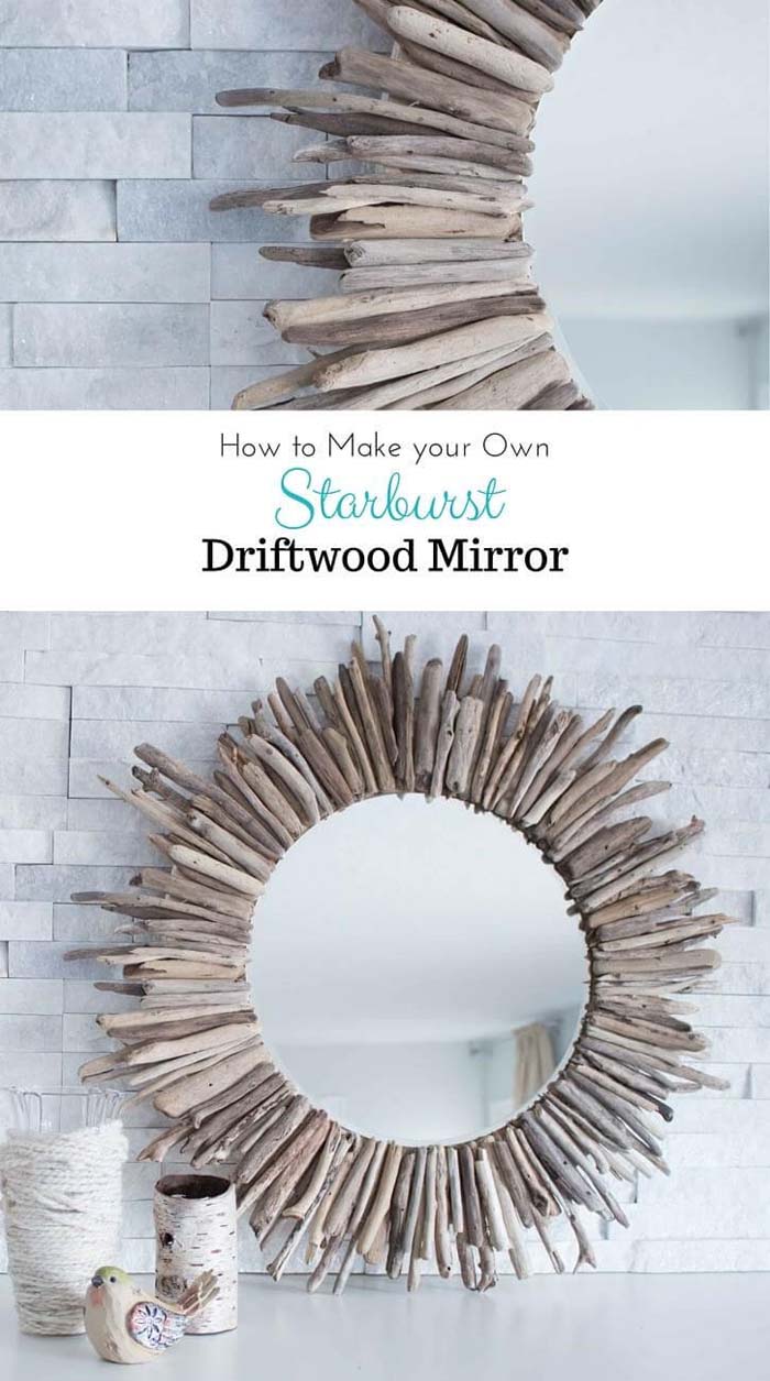 Round Mirror Designed with Pieces of Driftwood #beach #coastal #decoration #decorhomeideas