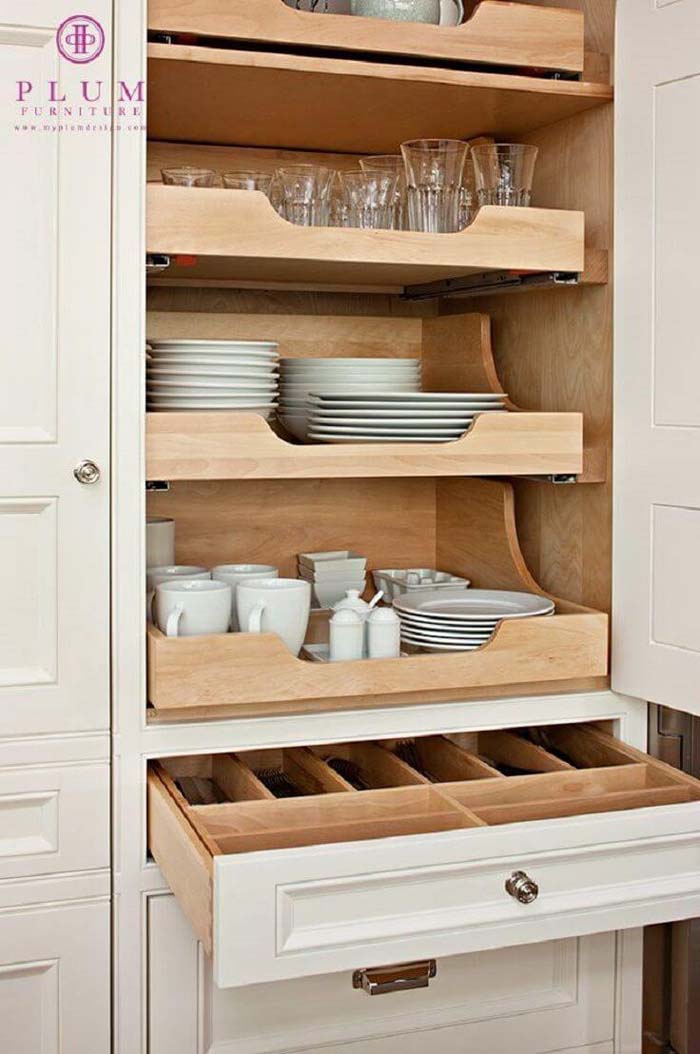 Sliding Shelving Makes Kitchen Essentials Easy to Reach #storage #builtin #decor #decorhomeideas