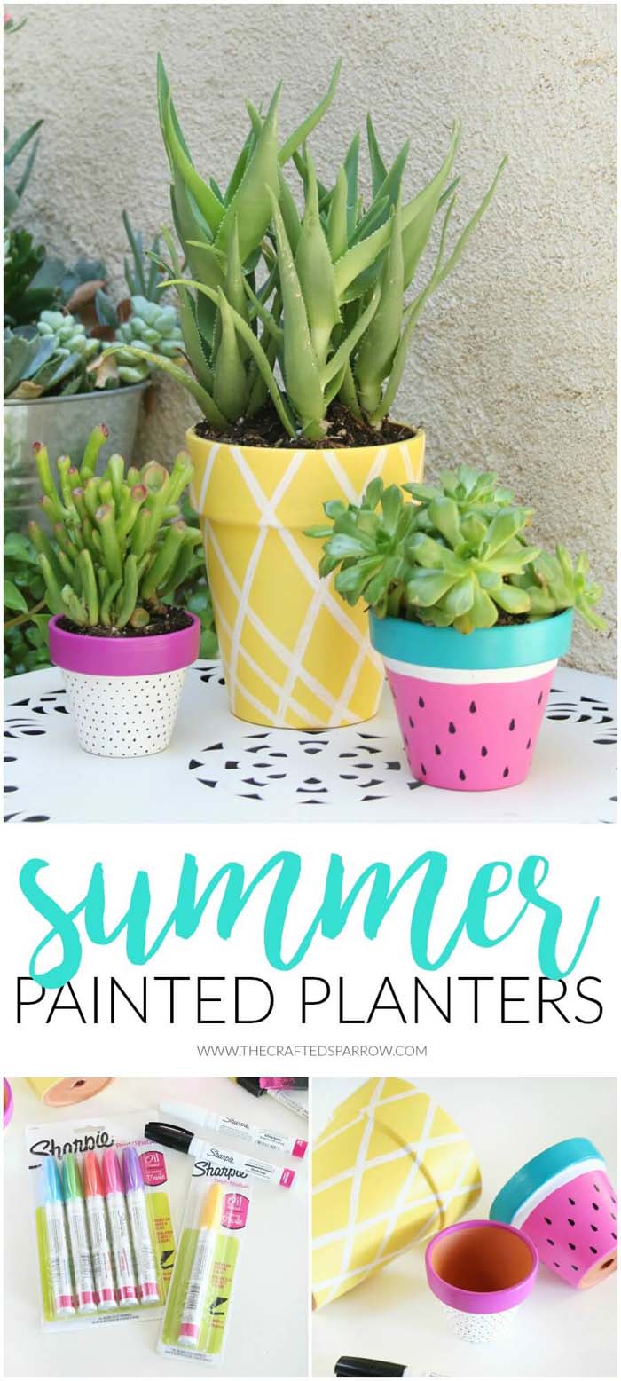 Summer Painted Planters #diy #paint #garden #decorations #decorhomeideas