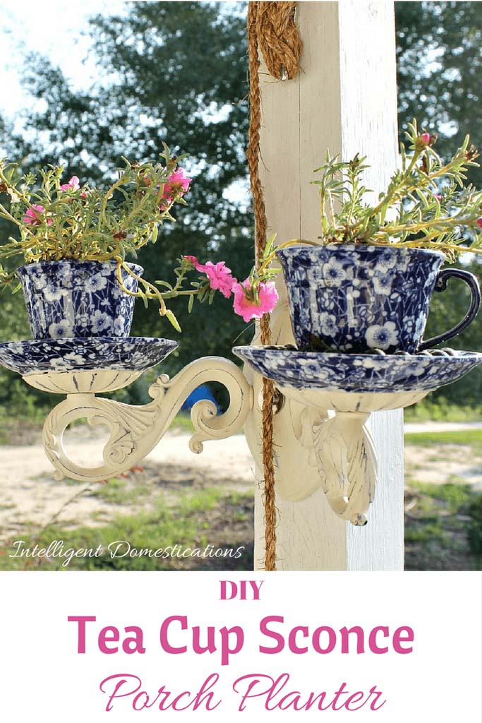 Teacup Sconce Planters #diy #planter #porch #decorhomeideas