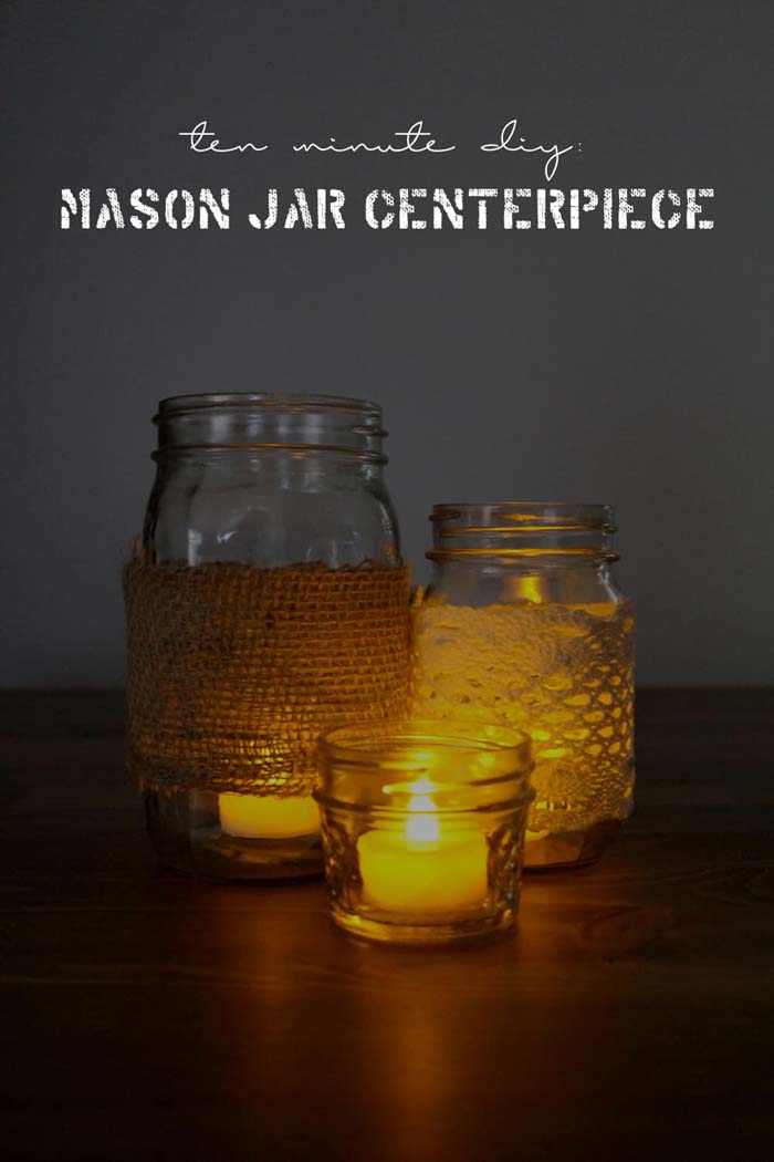 Ten Minute Mason Jar Centerpiece DIY #diy #masonjar #lights #decorhomeideas