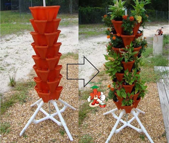 Vertical Tiered Tower #diy #flowertower #garden #decorhomeideas