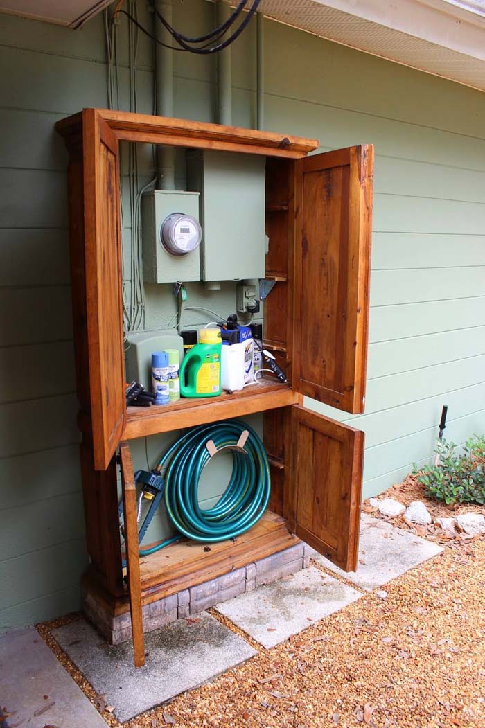 Armoire Covers Unsightly Wires #outdoor #hiding #ideas #decorhomeideas