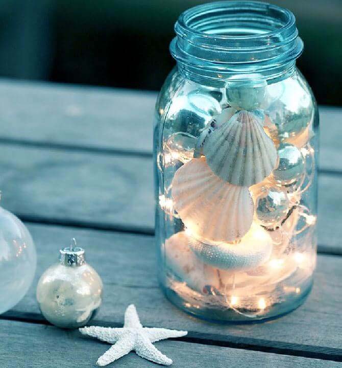 Beach Inspired Sparkling Mason Jars #diy #seashell #decor #decorhomeideas