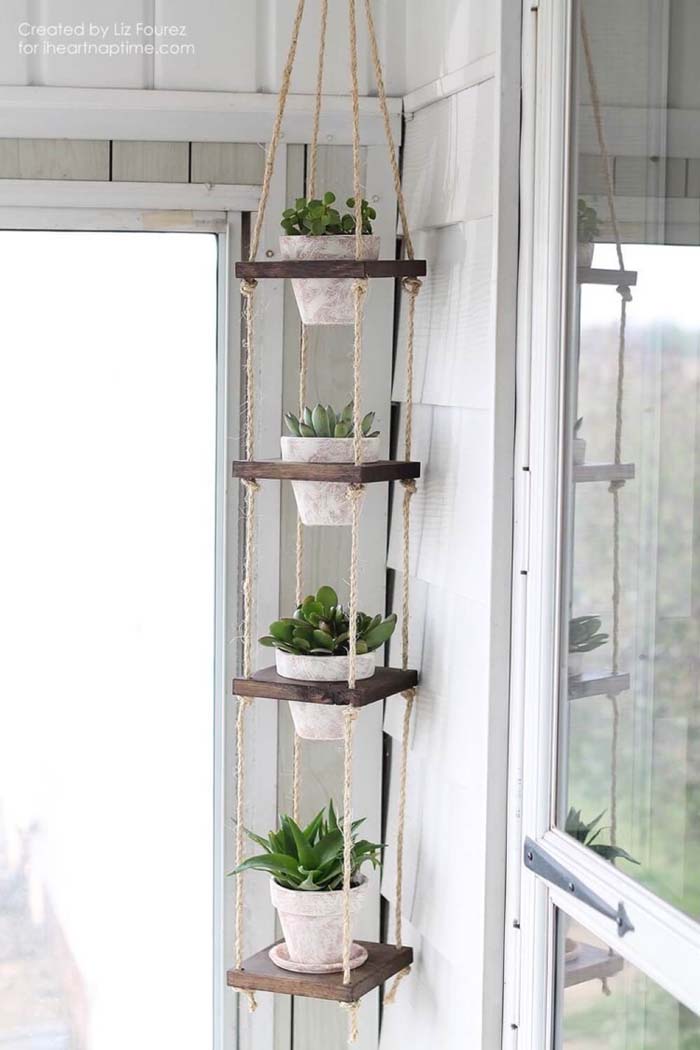 Beautiful Hanging Plant Shelves #reclaimed #wood #projects #decorhomeideas