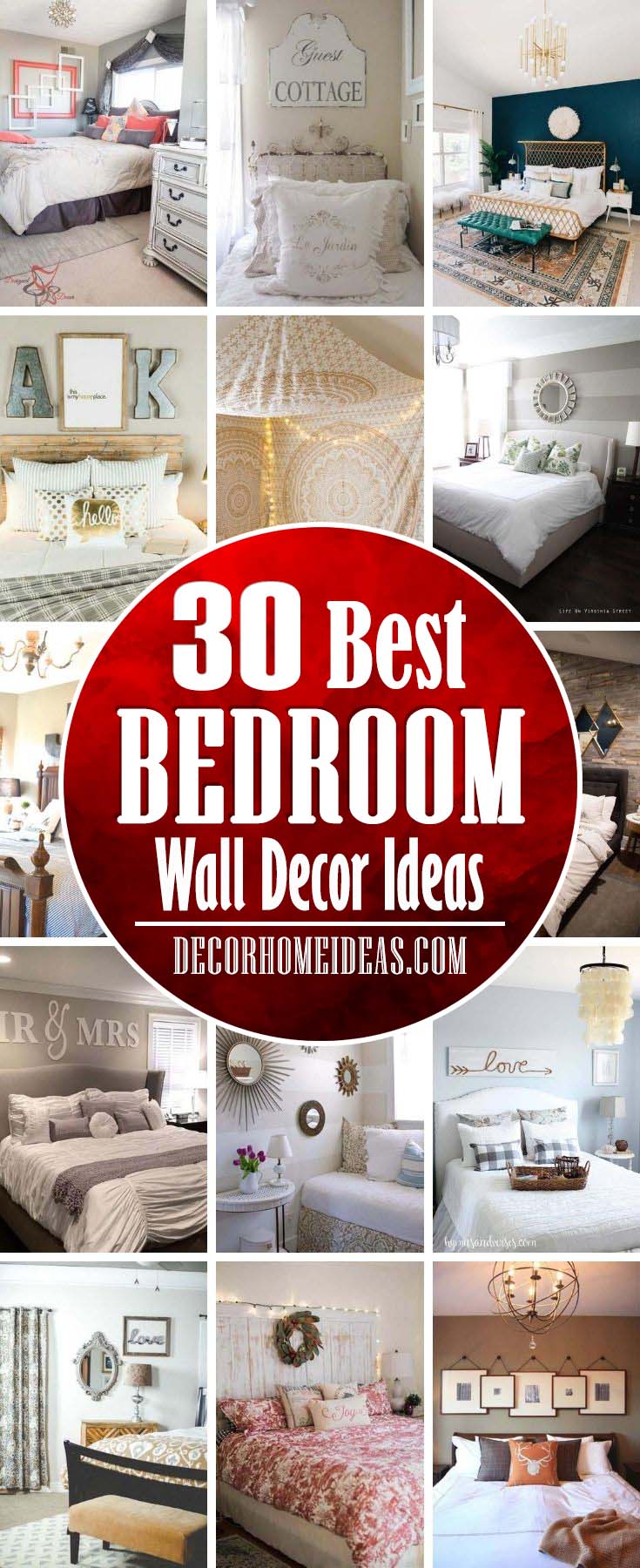 Best Bedroom Wall Decor Ideas. Get some creative bedroom wall decor ideas to add personality and charm to your home. Headboards, signs, rugs and mirrors are some of the accents. #decorhomeideas