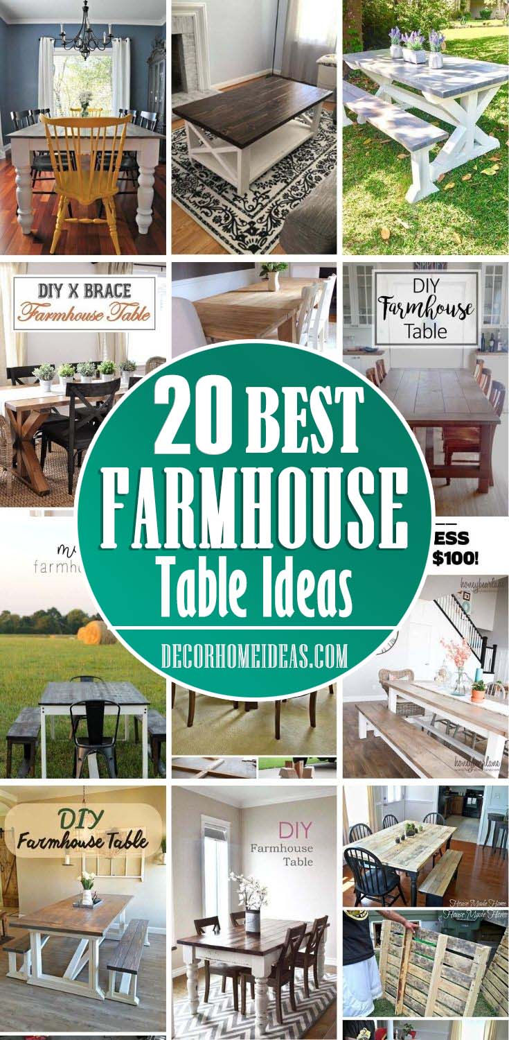 Best Rustic DIY Farmhouse Table Ideas. Looking for DIY farmhouse table ideas? Here are 20 fantastic project ideas and plans to help inspire you to make your own Farmhouse Table. #decorhomeideas